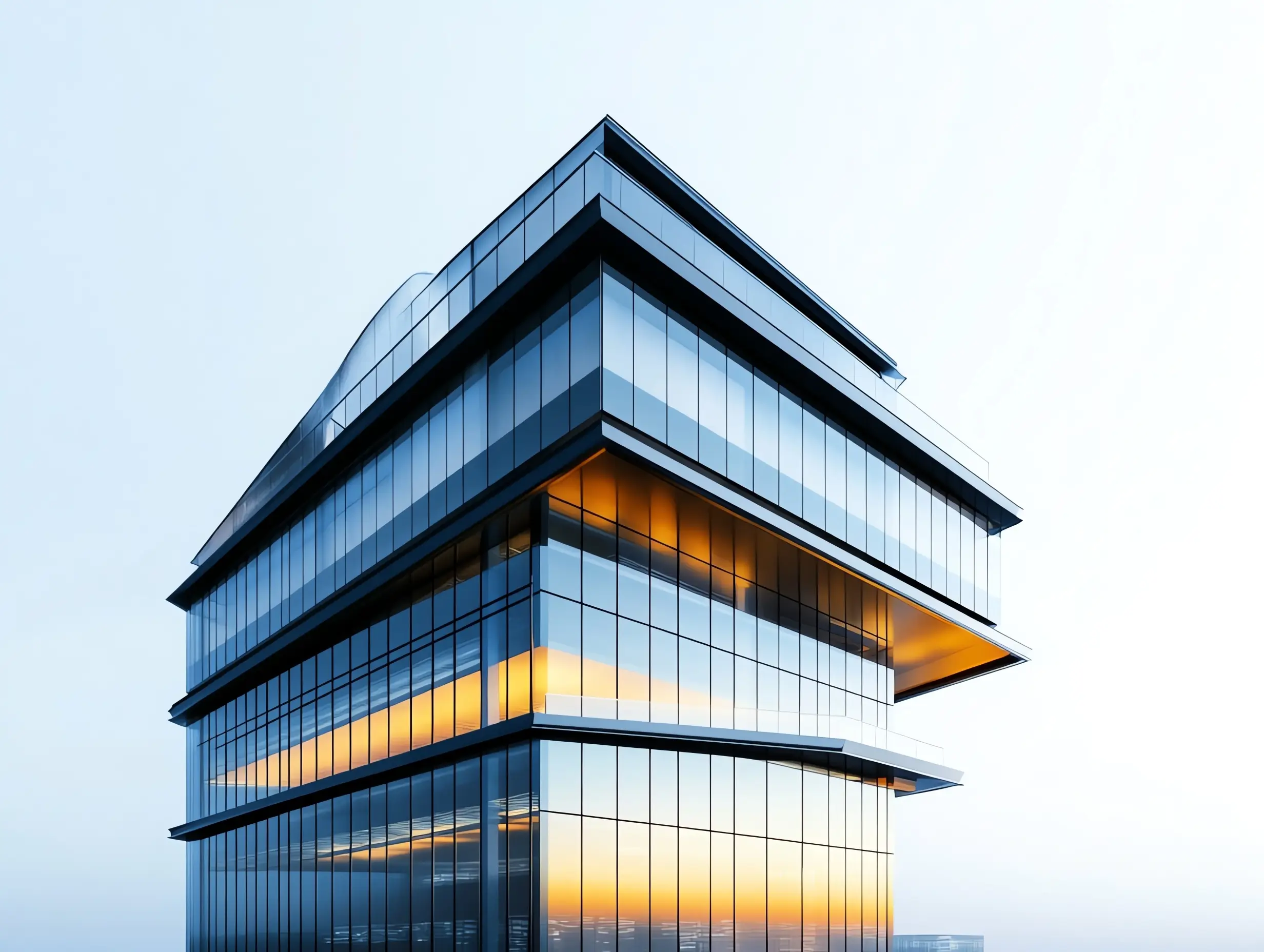 A multi-storey commercial office building with a full-height glazed facade